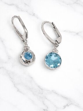 Ross-Simons Silver 5 Carat Total Weight Blue Leverback Drop Earrings